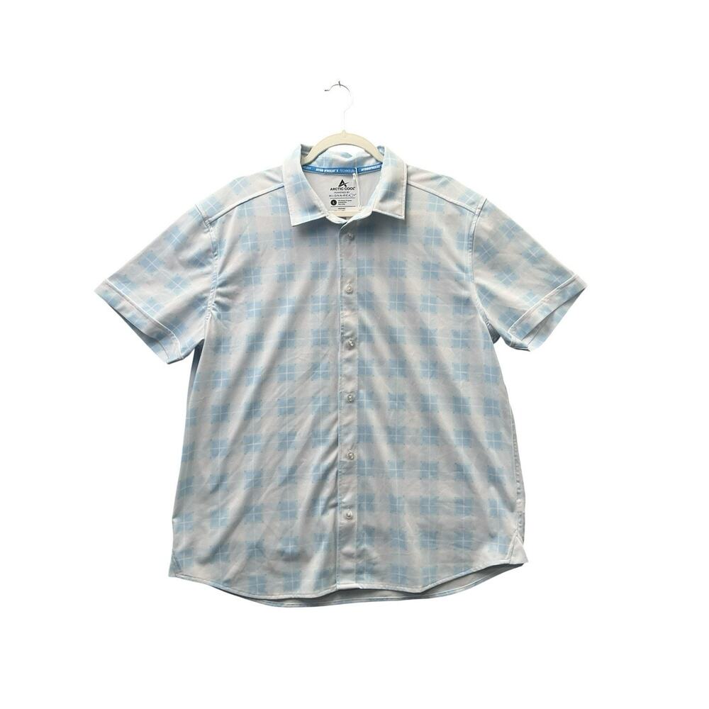 Magna Ready Arctic Cool Shirt Men Size L Blue Geometric Adaptable Short Sleeve